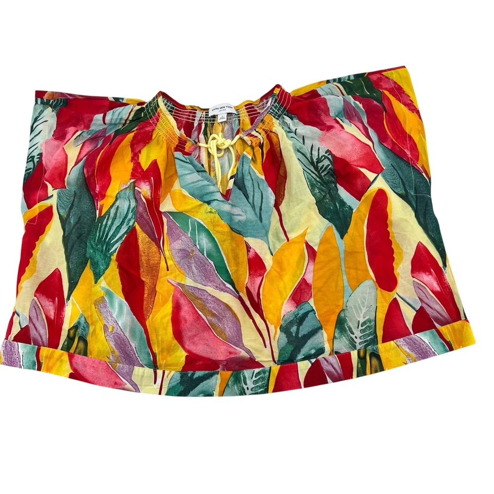 Marc New York Jeans Womens Small‎ Tropical Leaf Print Cotton Smocked Blouse Top